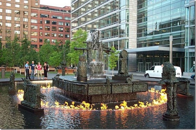 La Joute Fountain in fire La Joute Fountain in fire