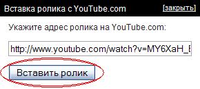 Окно вставки видео