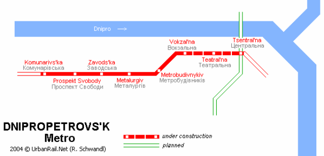 схема Днепровского метрополитена: одна линия, шесть станций