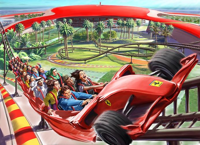 вагонетки скоростных американских горок на трассе Formula Rossa