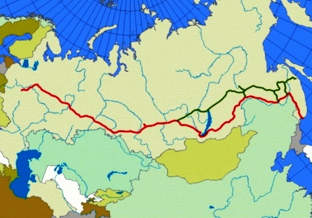 карта Транссибирской магистрали и Байкало-Амурской магистрали