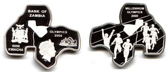 замбийская олимпийская монета в форме бегущего атлета